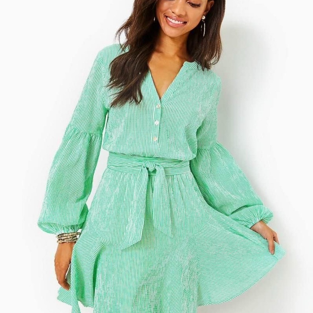 Lilly Pulitzer Seafoam Green Long Sleeve Tie-Waist Dress